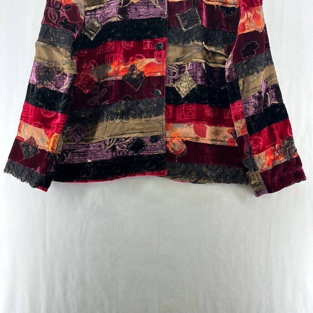 Chico's Design Jacket Size 1 M/8 Rayon Silk Velvet Patchwork Shacket Multicolor - Picture 4 of 10